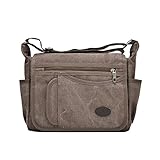 Fabuxry Canvas Messenger Bags Multi Pockets Shoulder Cross Body Travel Handbags (Coffee)