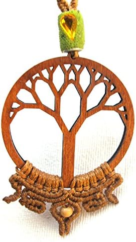 Wood Boho Tree of Life Macrame Pendant Necklace, 14'' - 28'', Yoga Tree