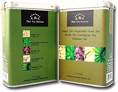 Thai Tea Suwirun ,5 Herbal Tea (Leaves, Lemon Grass , Hibiscus , Peppermint, Ginger Mint)