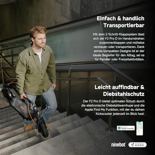 Segway-Ninebot F2 Pro D, E-Scooter mit Straßenzulassung für Erwachsene, max. 20 km/h Geschwindigkeit, 55 km Reichweite, Lange Reichweite 4