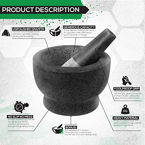ChefSofi-Mortar-and-Pestle-Set-Black-Polished-Exterior-6-inch-2-Cup-Capacity