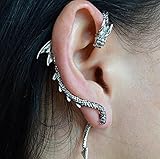 Hujinlder Retro Dragon Ear Wrap Cuff Earring Punk Rock Right Ear (Antique Silver)