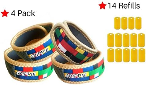 Mosquito Repellent Bracelets (4 Pack) with 14 Refills- All Natural Insect Repellent Bands.Indoor Or Outdoor For Adults and Children.