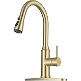 Gold Kitchen Faucet with Sprayer,Single Handle Kitchen Sink Faucet with Pull Out Sprayer, Champagne Bronze, Arofa Brushed Gold Brass Faucets for RV/Outdoor/Laundry Sink