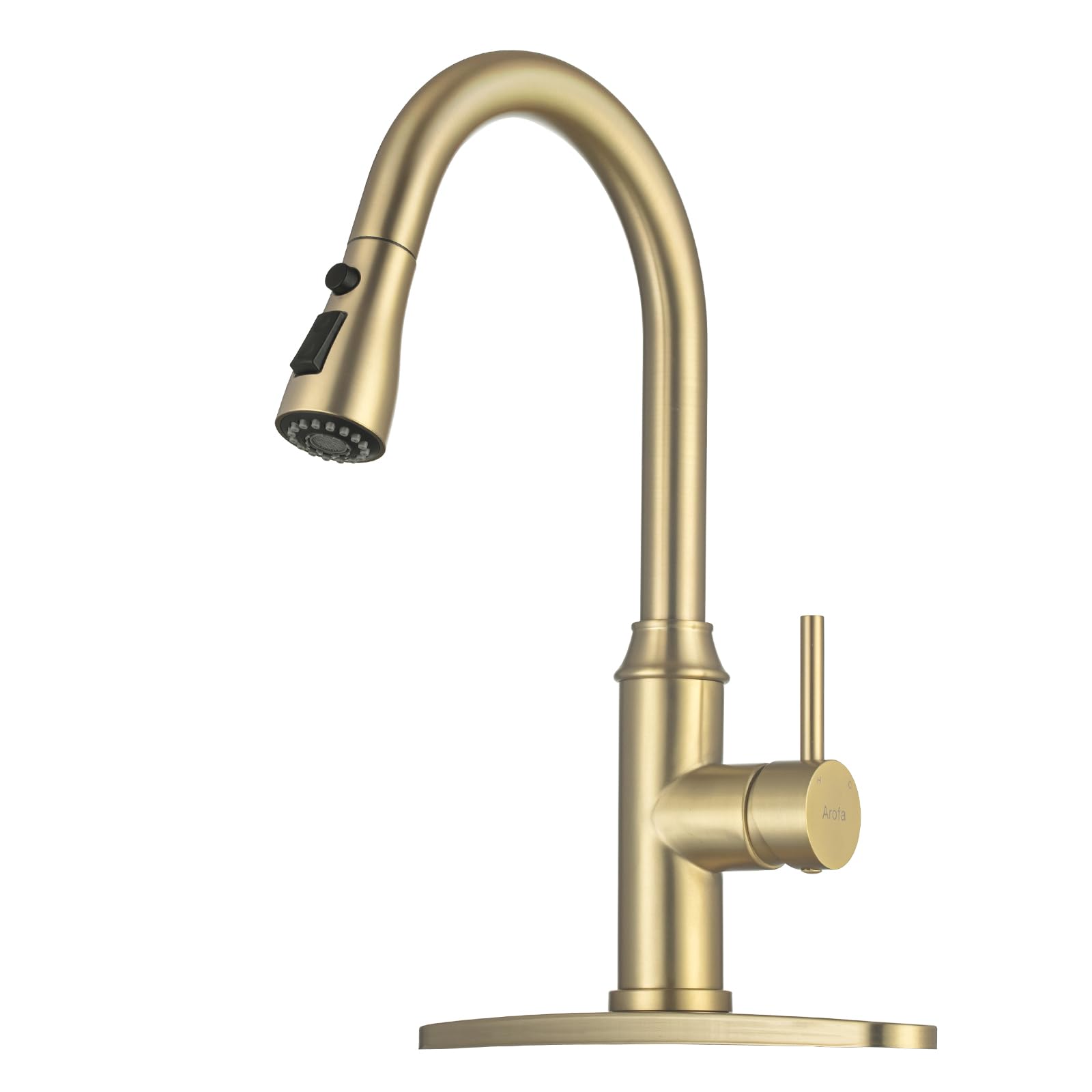 Gold Kitchen Faucet with Sprayer,Single Handle Kitchen Sink Faucet with Pull Out Sprayer, Champagne Bronze, Arofa Brushed Gold Brass Faucets for RV/Outdoor/Laundry Sink Image