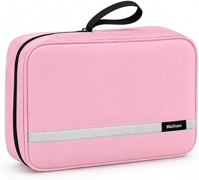 Maliton Hanging Toiletry Bag Pink 4 Layers Foldable Large Capacity 25x18x10cm