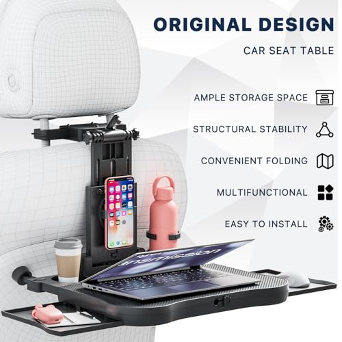 Car Table for Back Seat Passenger, Desk with Drink Holder and Mobile Phone Holder, Multifunctional Dining Table for Children Adults Foldable Adjustable Load Capacity 15-20 kg