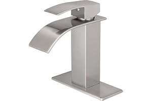 VOTON Bathroom Faucets Brushed Nickel Waterfall Bathroom Sink Faucet Modern Single Handle Bathroom Faucet for 1 or 3 Holes with Deck Plate