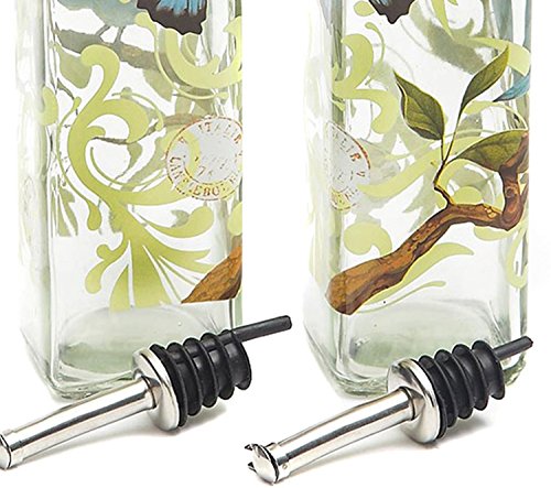 CEDAR HOME Olive Oil Bottle Set Glass Dispenser Vinegar Cruet 17oz. with Stainless Steel Leak Proof Pourer Spout for Cooking or Salad