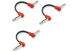 M MAKA Flat Low Profile Guitar Patch Cable 4 inch for Effects Pedals, 1/4 inch Right-Angle, Red, 3-Pack