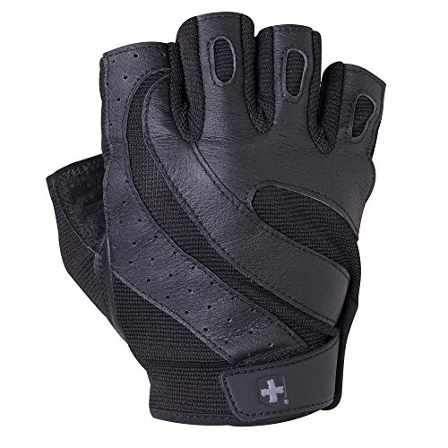 Harbinger Pro Non-Wristwrap Vented Wash & Dry Glove with Padded Leather Palm (Old Style), Black, Small