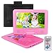 FENGJIDA 9.5'' Portable DVD Player with Headrest Mount Holder, Built-in Rechargeable Battery, 270°Swivel Screen, 5.9 ft Car Charger SD Card Slot and USB Port - Pink