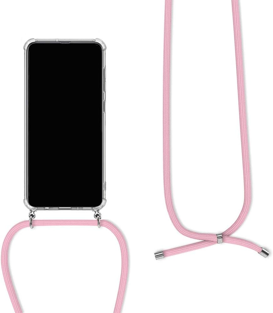 Orgstyle Crossbody Case for Samsung Galaxy S20 Plus 5G, Transparent Silicone Soft TPU Cover with Adjustable Cord Strap, Flexible TPU Bumper Cover Smartphone Necklace Case, Pink
