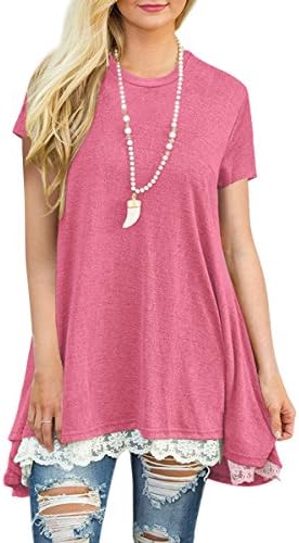 MBIGM Womens Lace Casual Short Sleeve Tunic Tops Loose Shirt Blouse