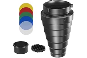 Fotoconic Metal Conical Snoot with Honeycomb Grid & 5pcs Color Filter Kit for Bowens Mount Studio Flash Strobe Monolight