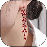 Long Cubic Zirconia Marquise Earrings for Bride Fancy Crystal Cluster Dangle Earrings Unique Rhinestone Earrings Prom Jewelry Accessories