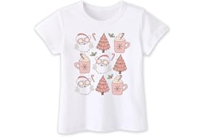 CHEERILULU Toddler Girls Christmas Shirt for Kids Boy, Happy Xmas Shirt, Santa Snowman Trees Dinosaur Digger String Lights Prints, 2-6T