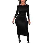 Mokoru Women's Casual Bodycon Long Sleeve Sexy Tight Club Party Midi Pencil Dresses