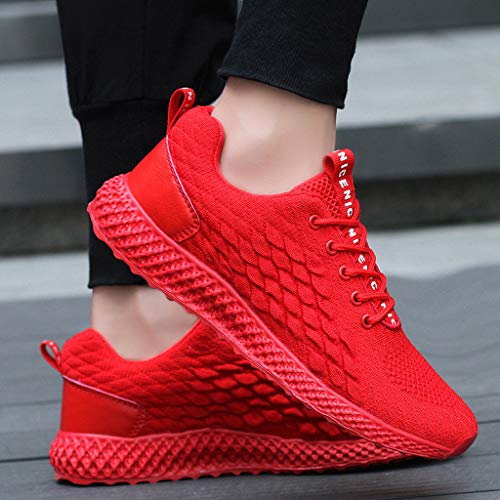 Men's Sneakers Sport Baseball Shoes Fashion Breathable Sneakers Mesh Soft Sole Casual Athletic Lightweight Red