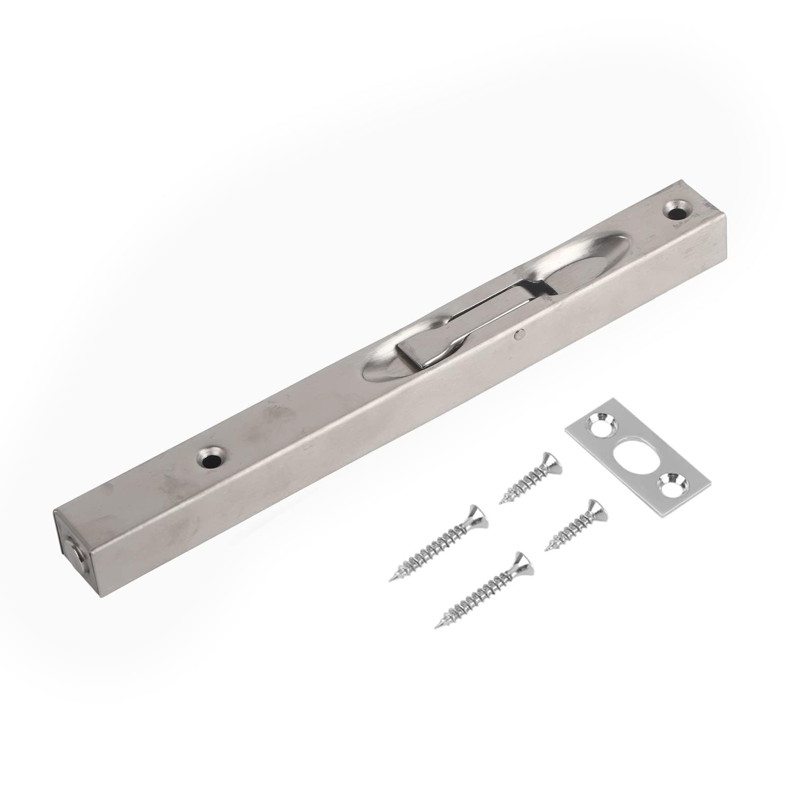 Door Latch Bolt 304 Stainless Steel Door Flush Lock Security Lever Action Gate Latch Bolt with Strike and Screws (8inch)