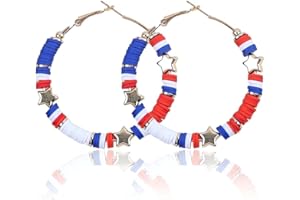 PINGYONGCHANG 4 th of July Hoop Earrings For Women Girls, Red White Blue American Flag Handmade Statement Star Resin Earrings Independence Day Memorial Day Jewelry Gift Lightweight C Shape Circle Hoop Earring Holiday Earrings Gifts