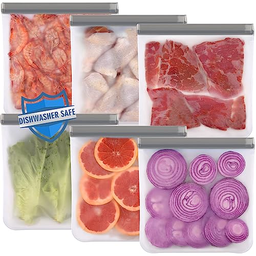 6 Pack Reusable Gallon Freezer Bags Dishwasher Safe, BPA Free Reusable