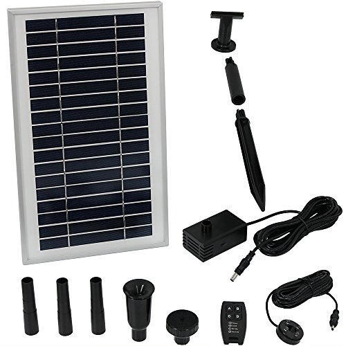 Sunnydaze Solar Pump and Solar Panel Kit with Battery Pack, Remote Control and LED Light, 105 GPH, 55-Inch Lift
