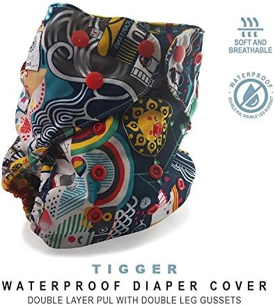 Baby Tooshy Cloth Diaper Covers with DOUBLE Gussets. Waterproof, Adjustable &amp; Reusable. One Size for Prefolds/ Flats/ Inserts. Tigger