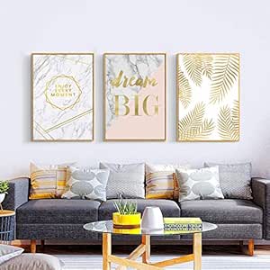 MKGLU Cartel Nórdico Oro Amarillo Flamenco Hoja Mármol Impresión De La