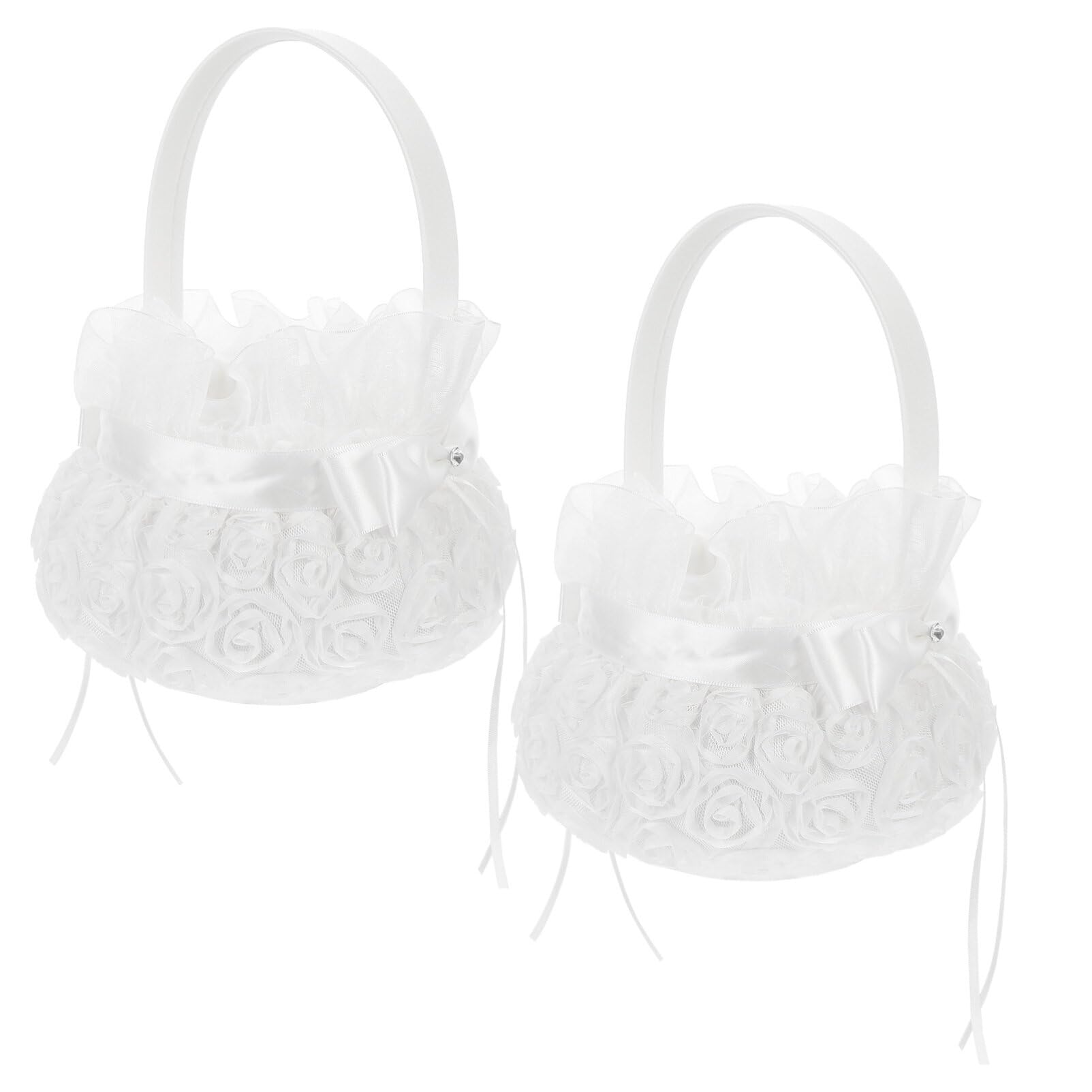 SEWACC 2pcs Flower Girl Baskets Bowknot Silk Cloth Wedding Basket for Wedding Ceremony