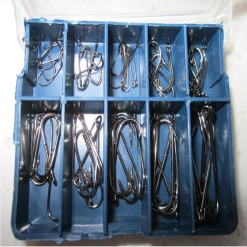70PCS 10 Sizes Carbon Silver Lure Fishing Hooks With Box .