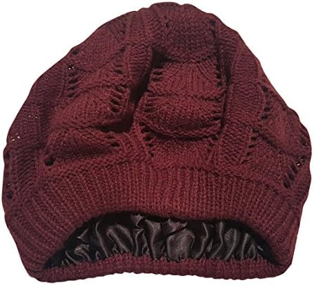 Always Eleven Satin Lined Knit Beret Hat (Burgundy)