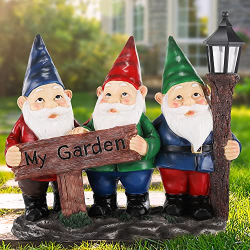 SHCORWEI Resin Garden Gnomes Statues Solar LED Light, Statue Figurine
