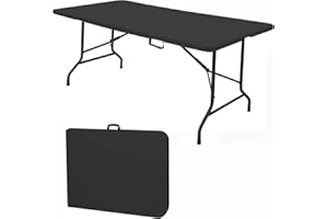 Tiktun 6FT Folding Portable Plastic Indoor Outdoor Picnic Party Dining Camp Tables, Black
