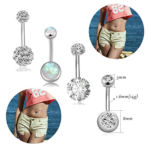 WAINIS 25 Pcs Stainless Steel CZ Belly Button Rings Nose Ring Set for Women Girls Nose Hoop Ring Studs Navel Barbell Body Piercing Jewelry