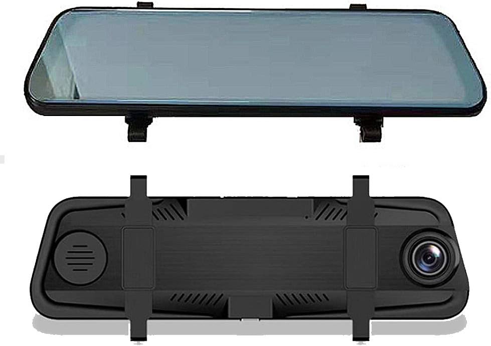 Dash Cam Mirror Touch Screen 10" IPS Full HD 1080P Wide Angle Front Camera and Waterproof Rear Camera with Emergency Recording and G-Sensor