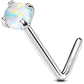 OUFER White Opal Nose Studs, 925 Sterling Silver Nose Rings, 20G Nostril Piercing Jewelry, Tiny Nose Rings Studs, 2mm Round Opal Nose Piercing Jewelry, Silver L-Shaped Nose Rings For Women Men-7mm