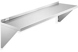 KUTLER Stainless Steel Shelf - 12" x 48", NSF Commercial Wall Mount Shelves with Backsplash, Floating Metal Shelving for Restaurant, Kitchen, Home