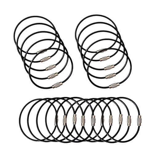 CrocSee Pack (20) Stainless Steel Wire Keychains Cable, Key Chain Rings, Heavy Duty Luggage Tags Loops Tag Keepers 2mm Twist Barrel (Cable Length: 6 inches)