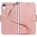 Arae Wallet Case Designed for iPhone XR PU Leather flip case Cover [Stand Feature] with Wrist Strap and [4-Slots] ID&Credit Cards Pocket for iPhone XR 6.1 inch - Rose Gold