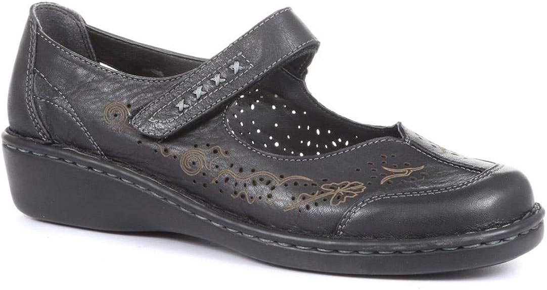 Amazon.com | Pavers Wide Fit Adjustable Leather Shoes 319 600 - Black Size 3 UK | Flats