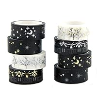 Yalulu 8 Rolls Washi Masking Tape Sticker with Moon Stars Designs for Scrapbooking DIY Gift Wrapping Office Party Supplies