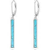 Genuine Turquoise Bar Dangle Earring 925 Sterling Silver Bar Dangle Drop Earrings Boho Western French Leverback Earings Jewelry Gifts for Women