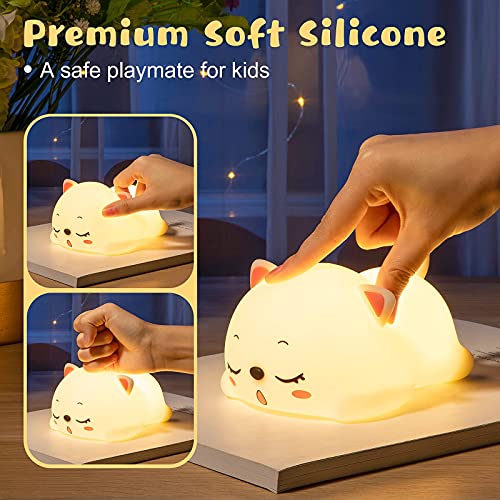 Cute Cat Night Light for Kids,Kawaii Kitty Silicone LED Night Light,USB Rechargeable Portable Night Light 7-Color Changing,Nightlight with Touch Control,Light Up Kids Bedroom for Girls,Cat lover Gifts