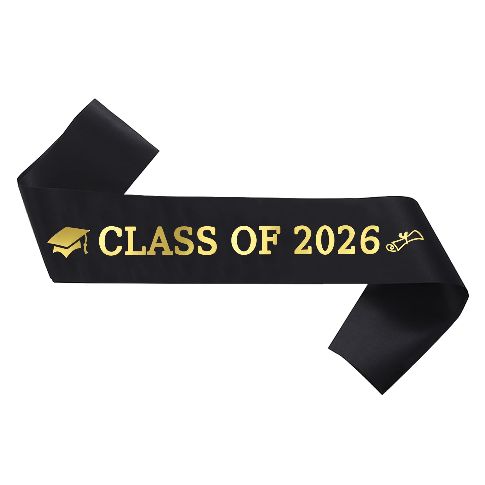 GotGala Black Graduation Sash Gold Glittery Class of 2026 Graduated Satin Sash for 2026 Graduation Party Decorations (Black)