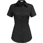 HOTOUCH Women's Basic Button Up Shirt Short Sleeve Stretchy Button Down Collared Shirts Waitress Work Shirt