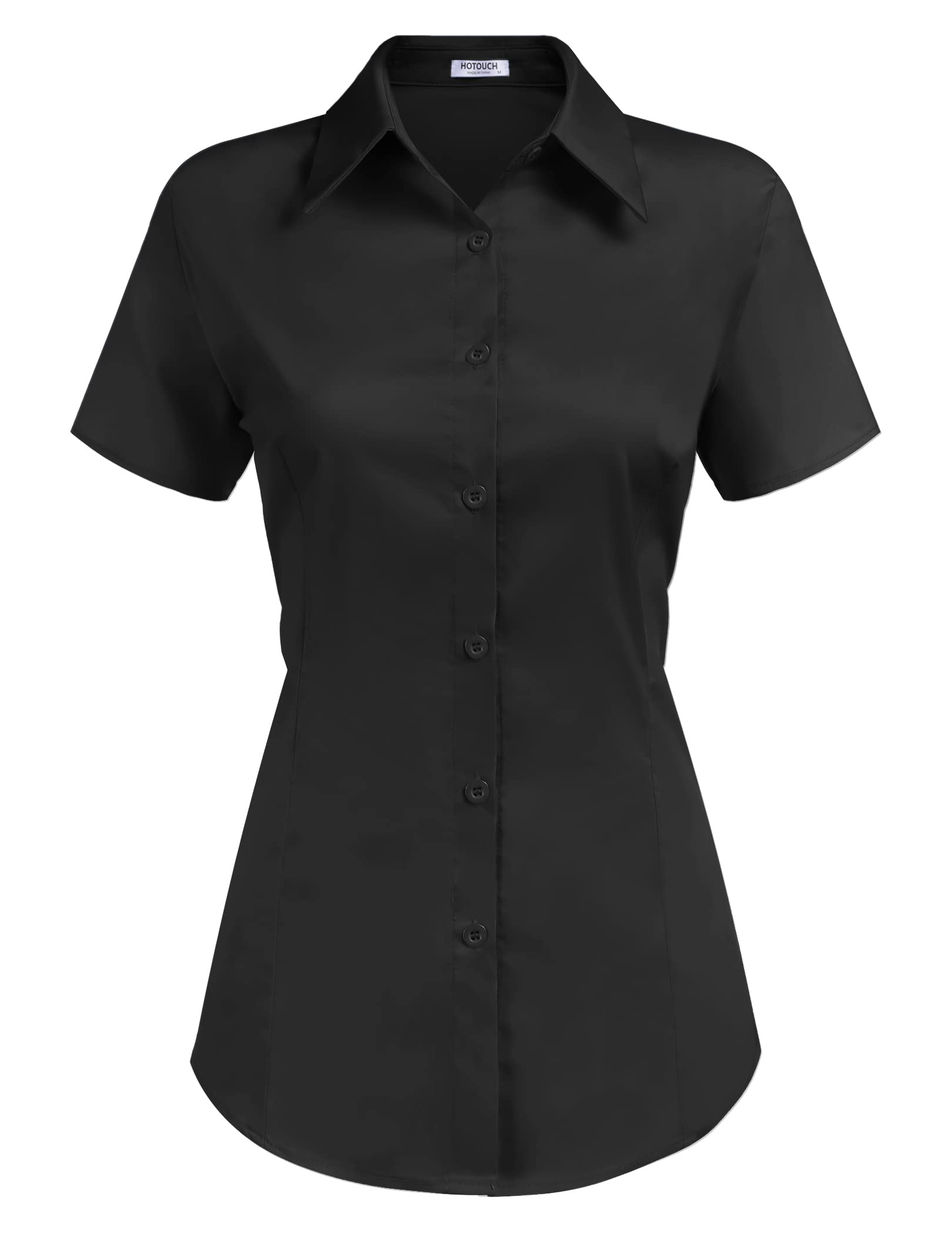 Photo 1 of HOTOUCH Womens Cotton Button Down Fitted Button Up Server Uniform Shirt A-Black, XX-Large, Short Sleeve