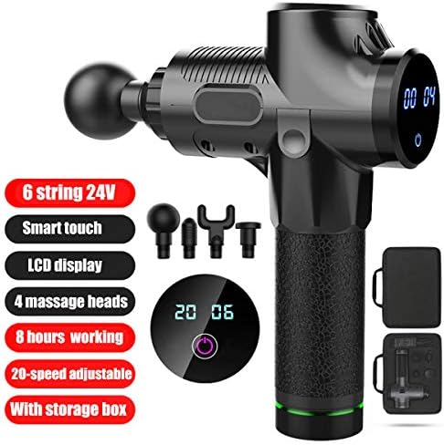 Massage Gun for Deep Tissue Muscle Handheld Percussion Massage Gun LCD Screen 4 Replaceable Heads 6 Speed Levels (Black) … (Black)