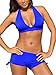Zando Push Up Two Pieces Bikini with Boyshort Athletic V Neck Swimsuit Vintage Halter Back Swimwear Bathsuit for Women Charming Royal Blue XL (US 10-12)