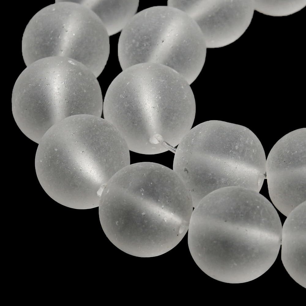Handicraft Emporium | Frosted Glass Beads | Round | 1 Strand Approx 80cm (10mm, White)